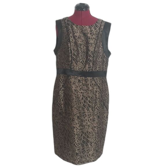 Jones New York Dress Women's Size 14 Taupe & Black Sleeveless Sheath - Picture 4 of 11